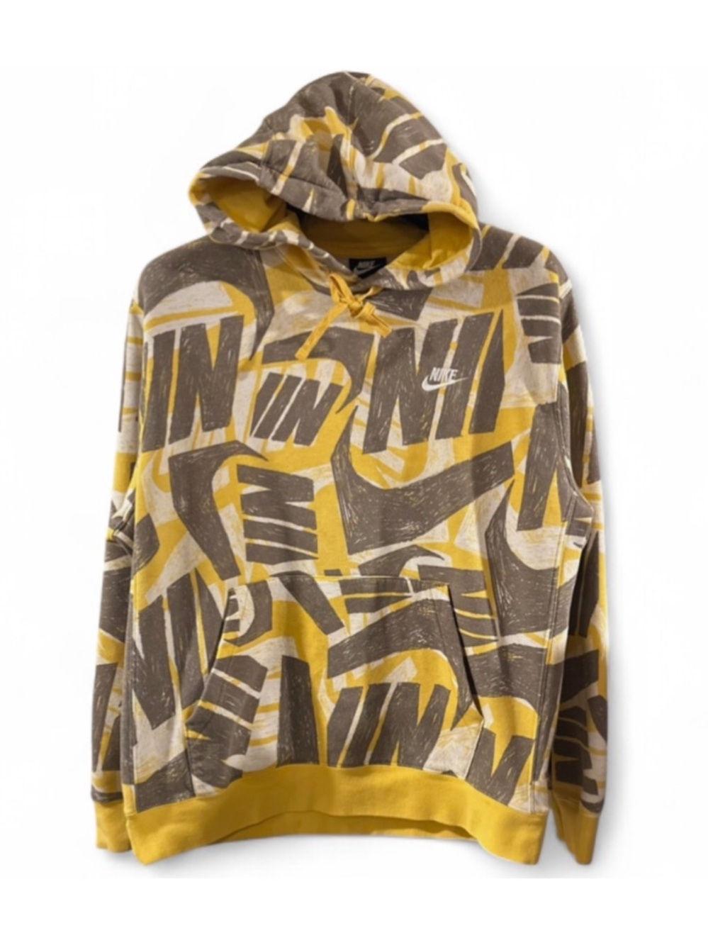 Nike AOP Yellow Hoodie Sweatshirt Size Men’s Large
